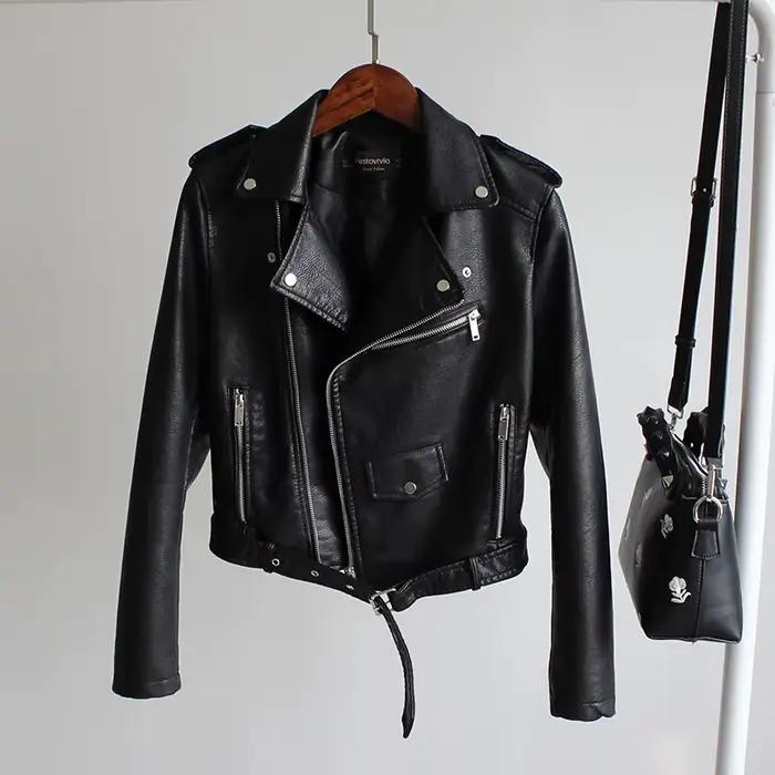 Manteau de moto en cuir Élpour femmes, veste en cuir, cuir PU, coupe couvertes, noir, rouge, mode fé
