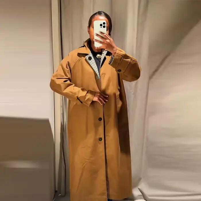 Col en fausse fourrure manteau femme Plaid Double face simple boutonnage à manches longues femme cou