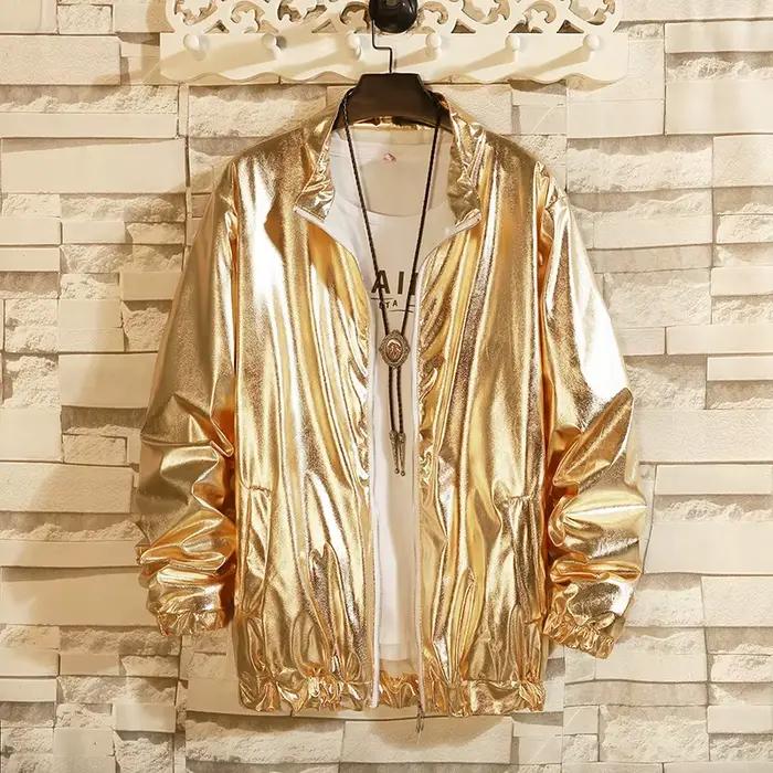 Veste Métallique Brillante Homme 2026 – Style Harajuku Hip Hop Streetwear – Costume de Scène et Soir