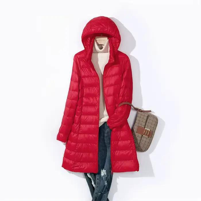 Doudounes longues pour femmes, vestes légères pour femmes, chapeau pliable, poignées amovibles, doud