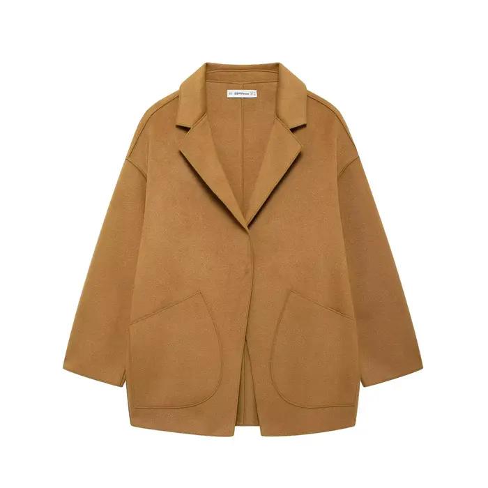 HH Manteau d'automne pour femme, élégant, mi-long, à revers, avec poches latérales, nouveau style, c