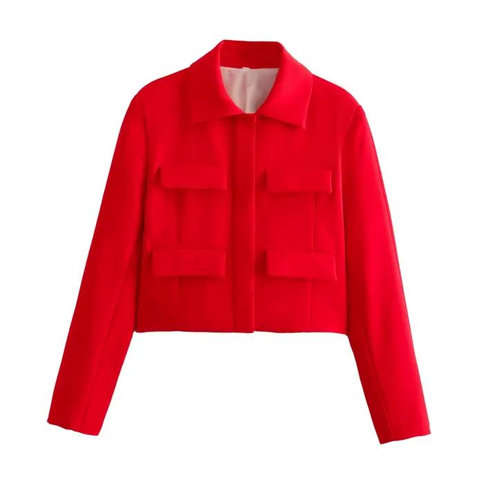 HH printemps veste pour femmes mince recadrée manteau élégant solide à manches longues veste avant r