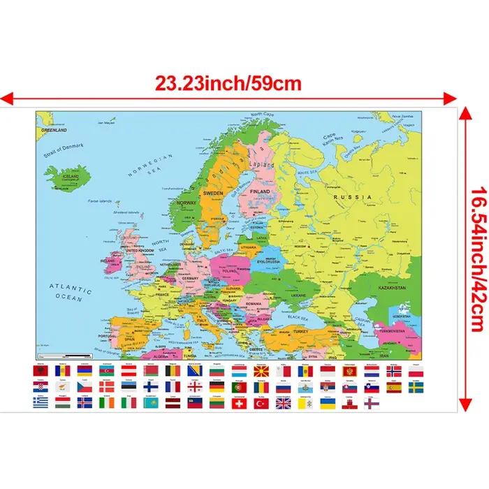 Carte politique européenne avec drapeaux, affiche murale, pour la maison, le bureau, la salle de cla