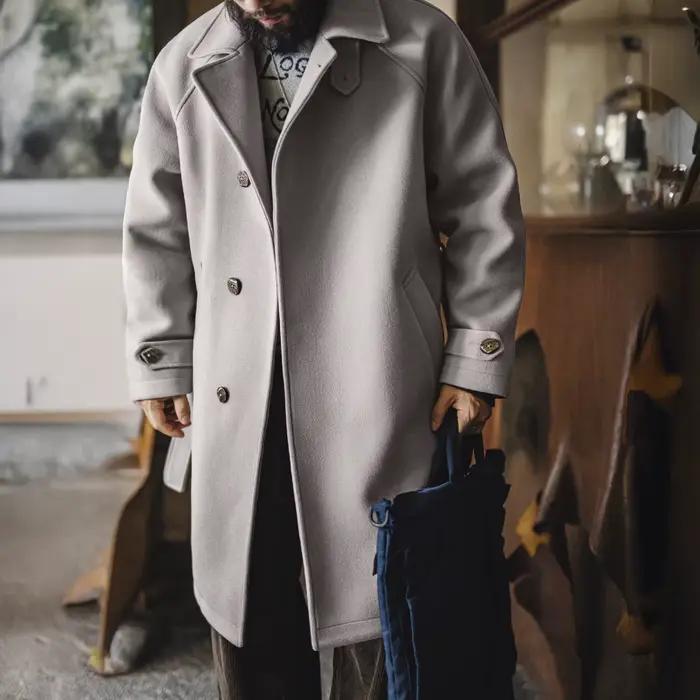 Maden Vintage gris Balmacaan veste hommes Style allemand coupe-vent pardessus mi-long chaud Trench C