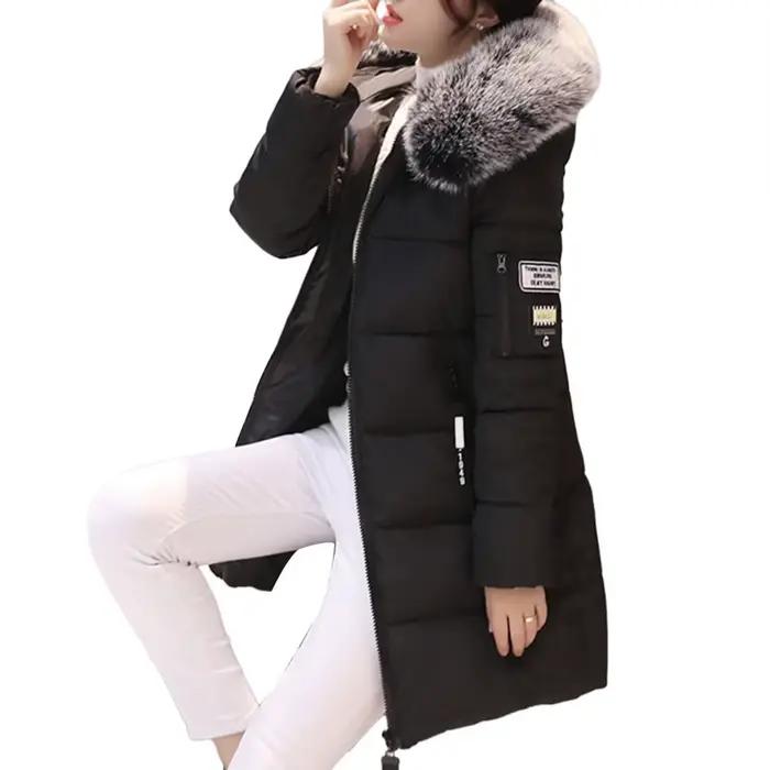 Mode femmes hiver coton manteau Parka épaissi rembourré en peluche à capuche mi-longue chaud fermetu