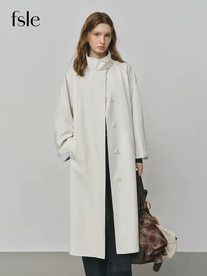 FSLE Style britannique conception col montant coupe-vent Trench veste pour les femmes 2025 automne n