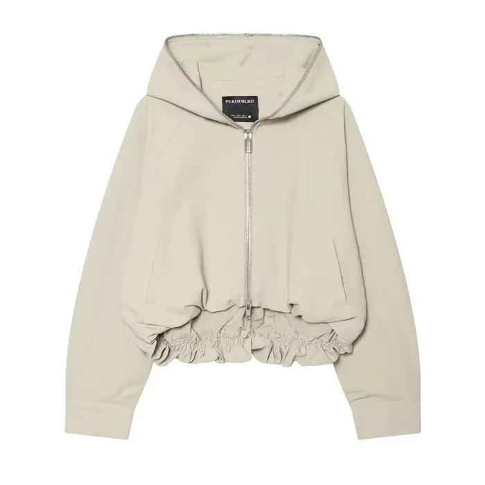 BSAY Nouvelle veste à capuche minimaliste beige pour femme, coupe ample et courte, style décontracté