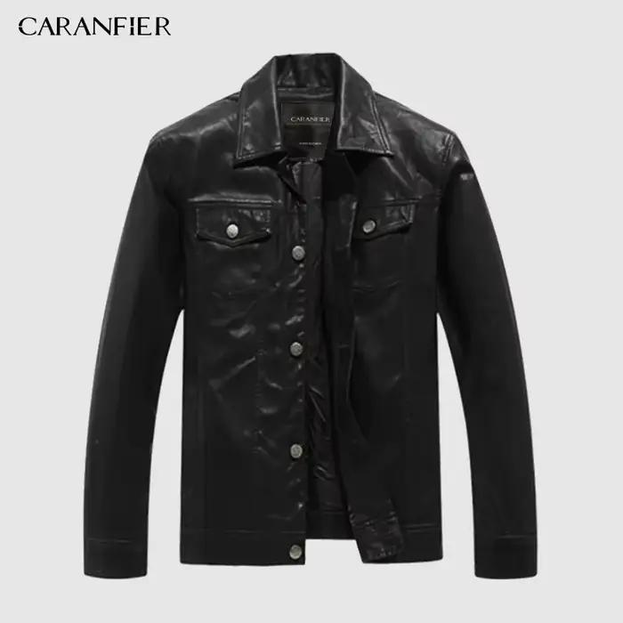 CARANFIER hommes vestes en cuir hommes PU Faux printemps automne manteaux minces Biker Punk moto mâl