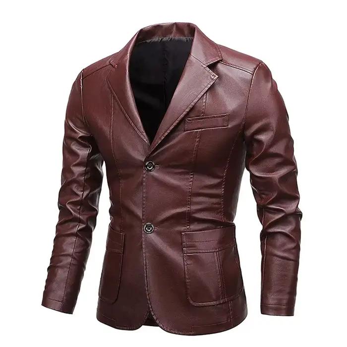Veste en cuir délavé Vintage pour hommes, manteau Blazer en cuir à simple boutonnage, veste de motar