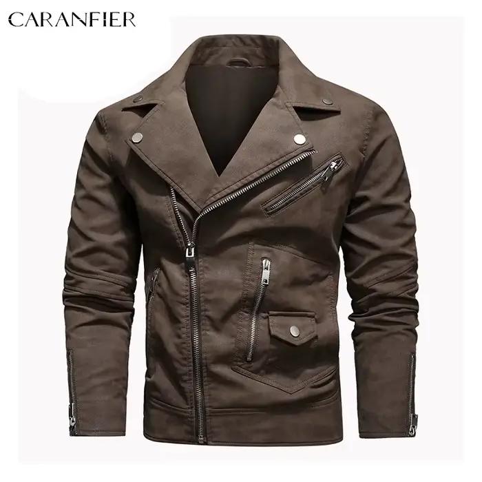 CARANFIER hommes veste en cuir synthétique polyuréthane homme Locomotive manteaux d'hiver Moto Biker