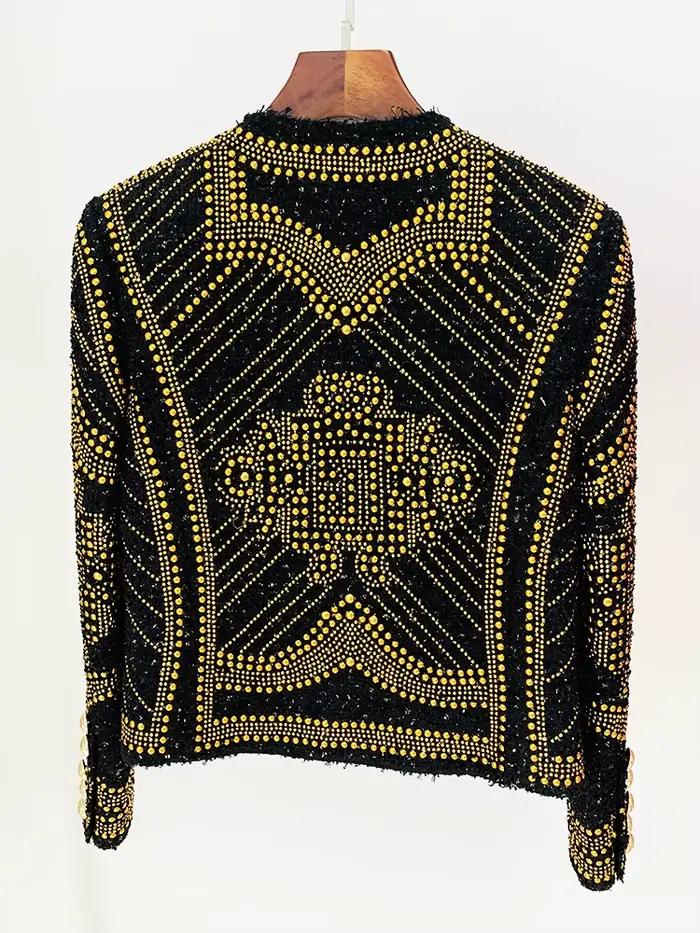 HIGH STREET Nouveauté 2026 Automne/Hiver Veste de créateur pour femme en tweed ornée de rivets métal