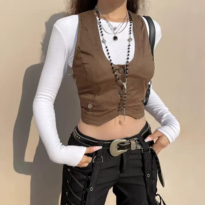 Gilet de style punk vintage des années 90 et 00, haut précieux, esthétique Y2K, Fairycore Grunge, bo