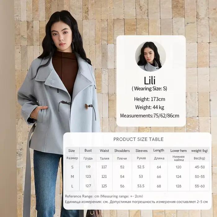 MISHOW bleu manteau de laine femmes 2025 hiver nouveau Double boutonnage à lacets manteau mi-long co