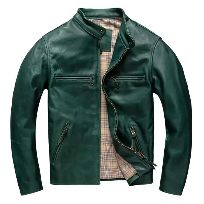 Veste d'hiver en cuir vert pour hommes, Style Vintage, grande taille 5XL, véritable cuir de cheval é