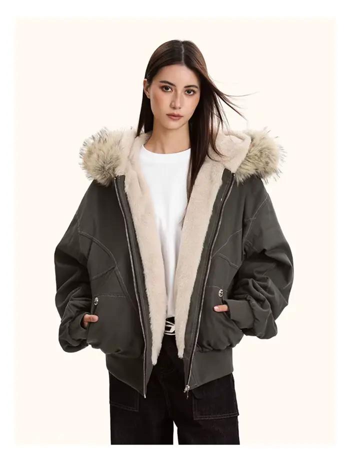 ZAROY col de fourrure Parkas à capuche Y2k Harajuku épaissir vestes rembourrées décontracté fermetur