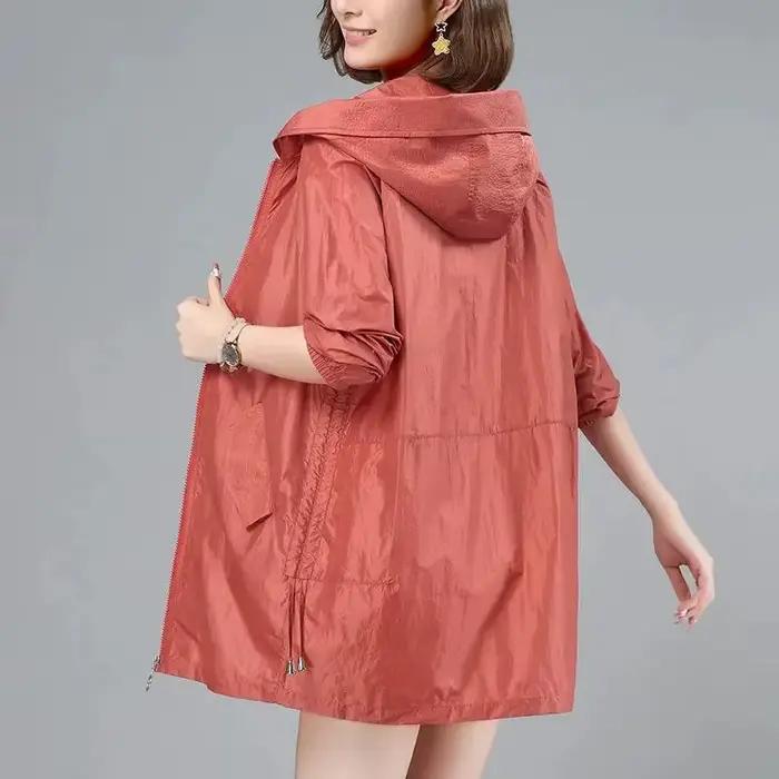 Coupe-vent femmes veste mince soleil résistant aux UV manteau à capuche en plein air à manches longu