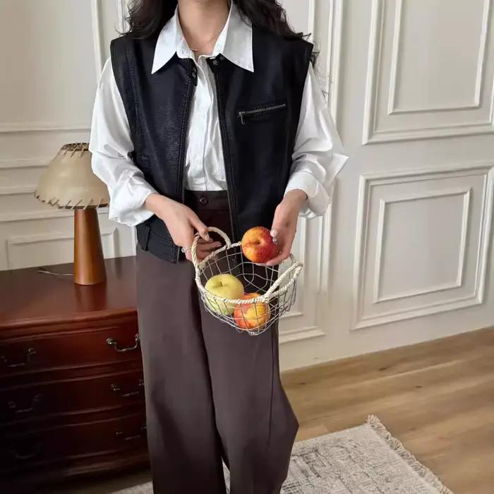 Veste en cuir pour femme, veste en simili cuir PU, veste de haute qualité pour femme avec col rond, 