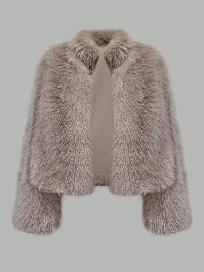Manteau court de luxe en fausse fourrure pour femme, veste courte chaude et moelleuse pour l'hiver