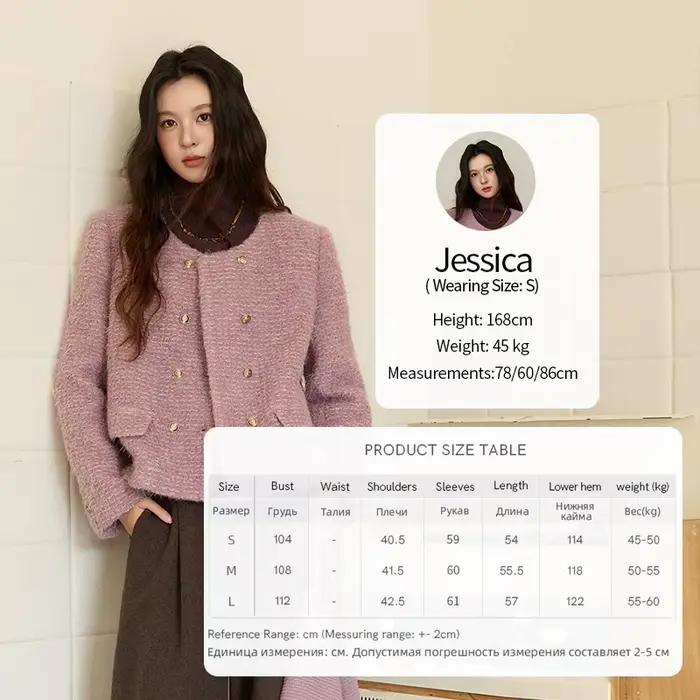 MISHOW manteau en laine femme 2025 violet luxe col rond Double boutonnage Tweed manteau trajet veste
