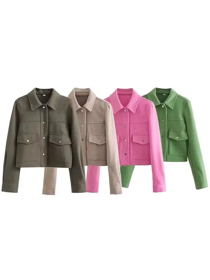 HH vestes pour femmes automne mode solide poches avant bouton à manches longues veste élégante femme