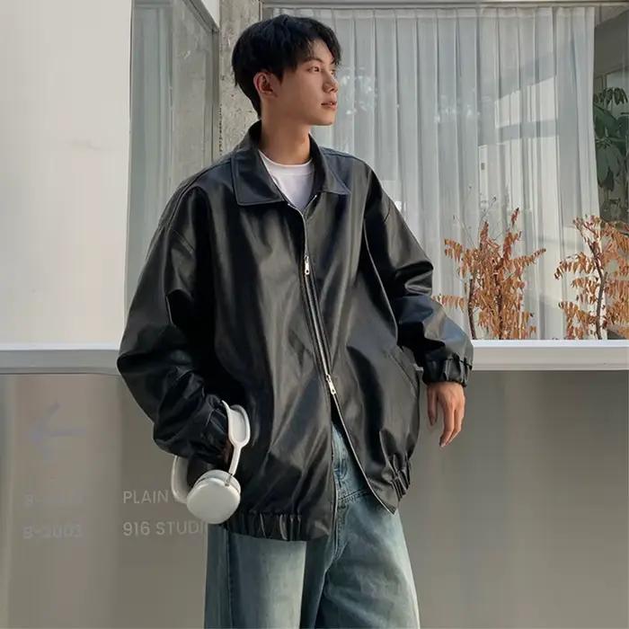 Veste d'automne en cuir Pu pour hommes, marque tendance rétro américaine, belle veste de moto ample