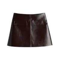 Veste en cuir PU enduit pour femme, manteau, ensemble jupe courte, simple boutonnage, bouton, coupe 