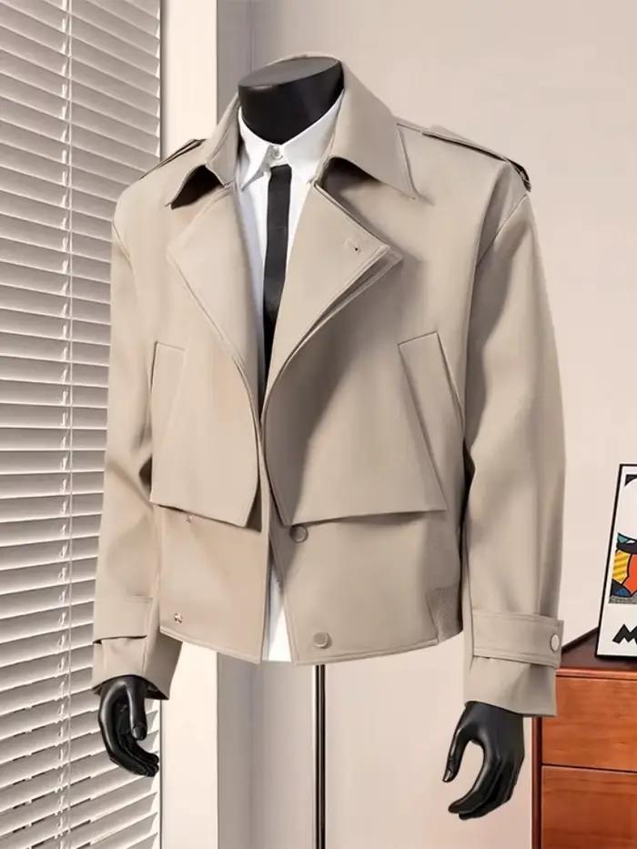British Dandy Blazer col veste hommes printemps automne surdimensionné asymétrique métal bouton mant