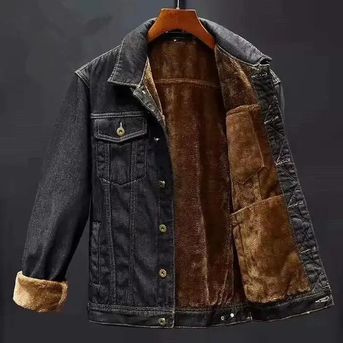 Veste en jean décontractée pour homme, doublée polaire, style vintage, grandes poches, coupe ample, 