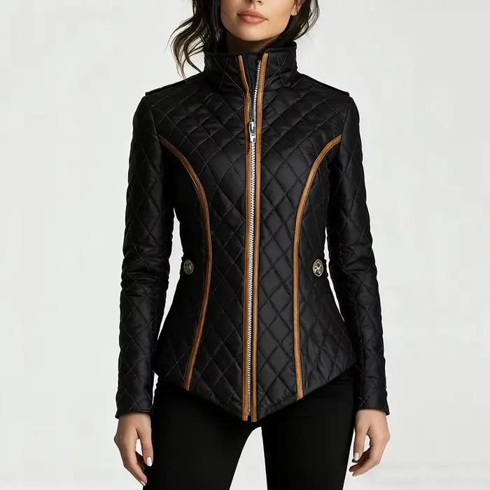 Veste matelassée noire pour femmes, manteau court léger rembourré en coton, coupe amincissante, col 
