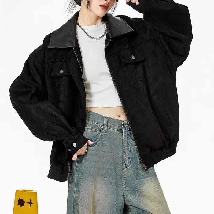 Manteau en cuir et daim pour femmes, veste ample et polyvalente, décontractée, nouvelle collection p