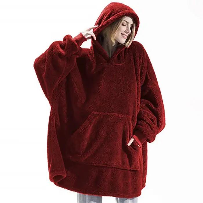 Femmes hiver épais chaud vêtements d'extérieur à capuche solide élégant doux Double polaire veste un