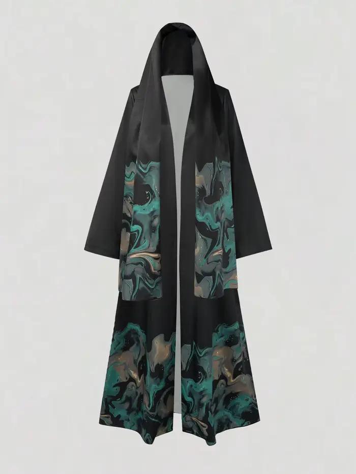 Cardigan Modeste à Imprimé Marbre Noir - Manteau Long Ample à Manches Longues, Idéal pour Mariages M