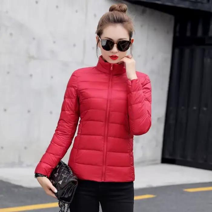 Doudoune épaisse à col montant pour femme, manteau d'extérieur chaud et coupe-vent, simple, à la mod