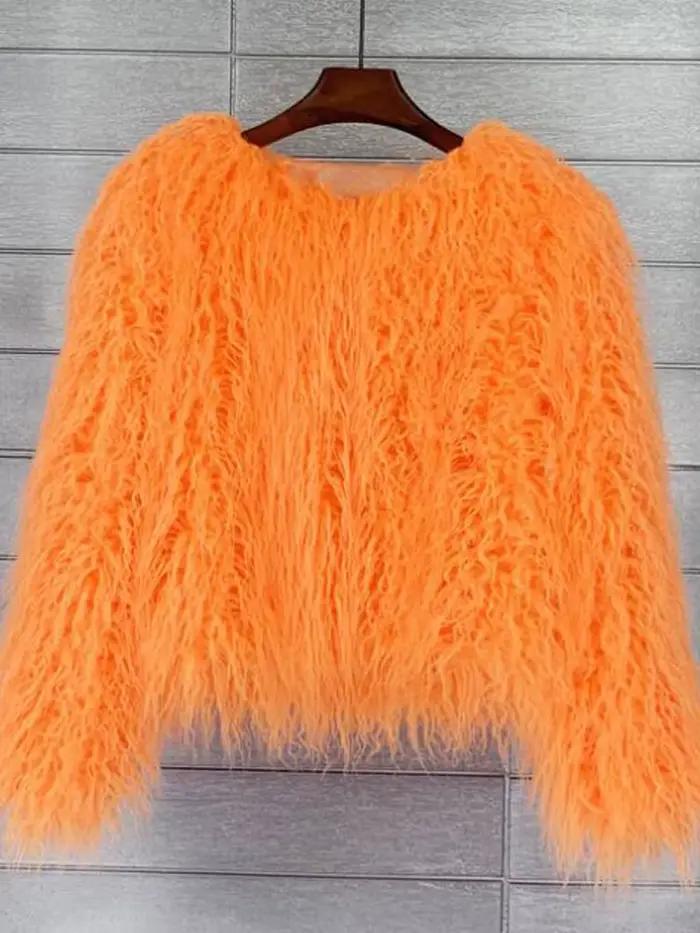 Laine fausse fourrure manteau femmes manteau de fourrure coloré fourrure rose agneau femme Shaggy gr