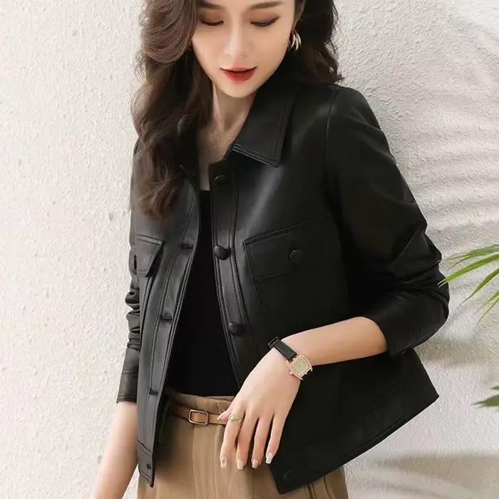 Veste en cuir PU à revers pour femme, nouveau manteau à la mode, pardessus de déesse locomotive, de 