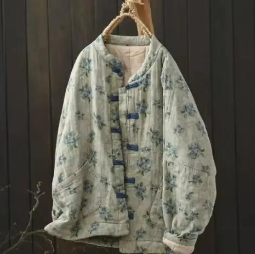Parka rembourrée en coton pour femme, imprimé Floral, Cardigan ample, mode dame, manteau d'extérieur