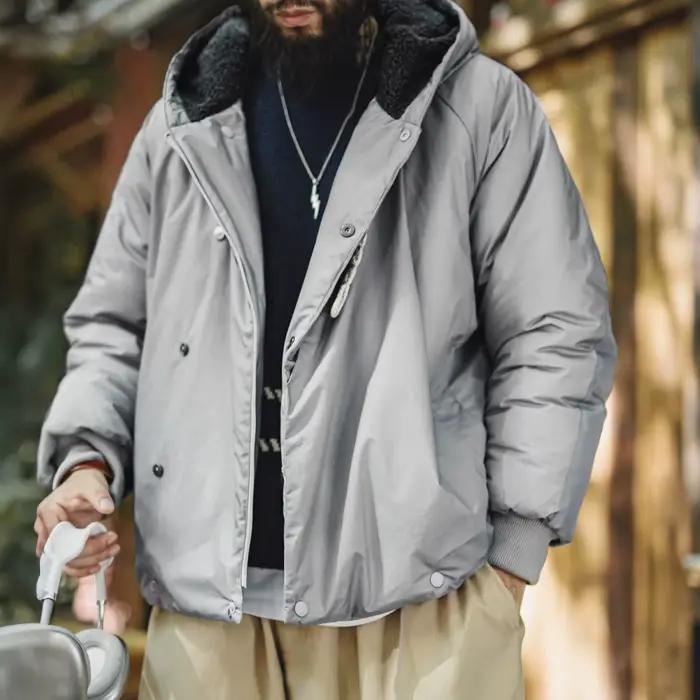 Maden Vintage N-3B Parka grise pour hommes boutons à bascule manteau court à capuche veste rembourré