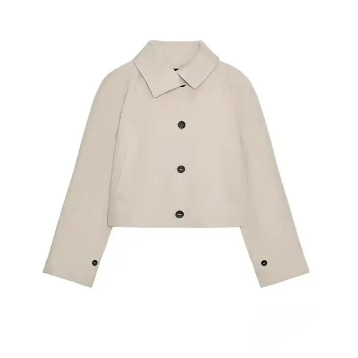 Trench-Coat court Vintage décontracté pour femmes, manches longues à revers, coupe-vent à simple bou
