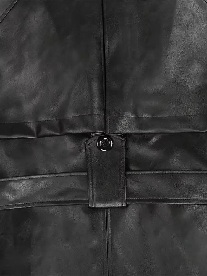Nerazzurri – Trench-Coat en cuir Pu noir pour femme, Long, surdimensionné, ceinture Double boutonnag
