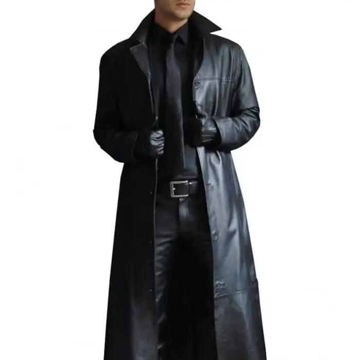 Veste d'automne en Faux cuir pour homme, col rabattu, lisse, coupe-vent, Streetwear, coupe cintrée, 
