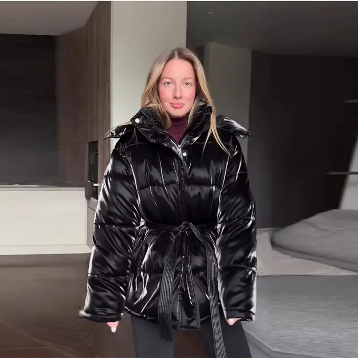 Veste matelassurera à col montant pour femme, coton chaud, manches longues, fermeture éclair, parkas