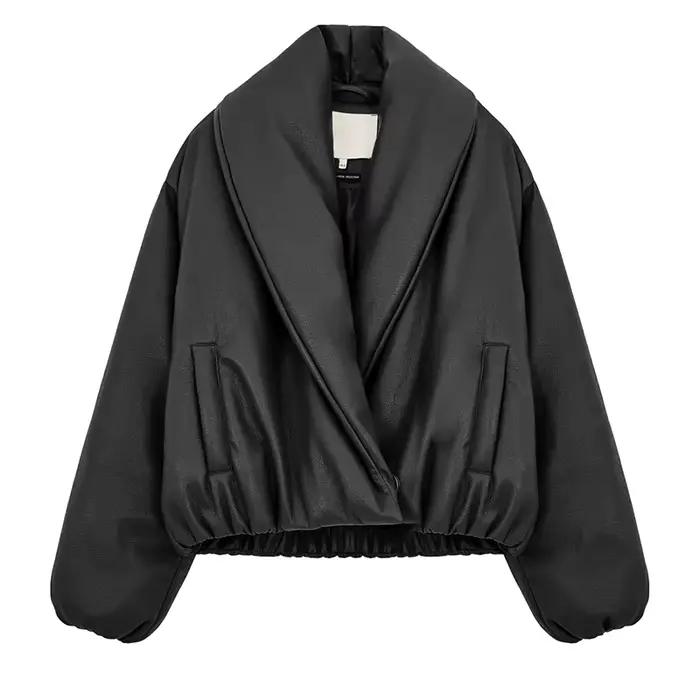 Veste d'hiver en cuir pour femme, manteau bombardier court à col attaché, automne 2025, manches long