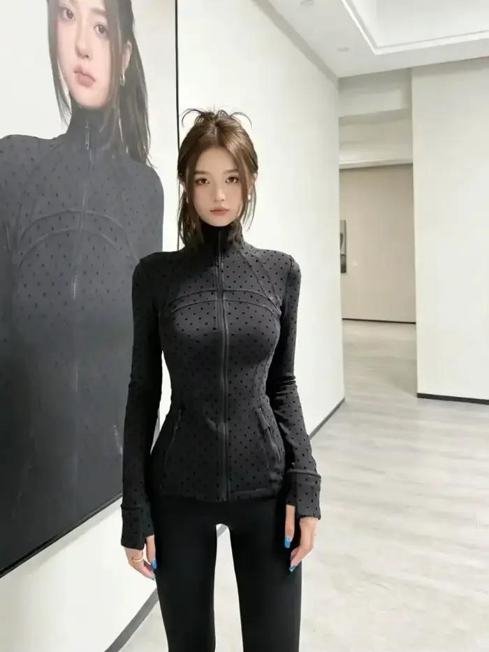 Veste à pois floquée LULU FLORA, élégante veste à col montant et manches longues, séchage rapide et 