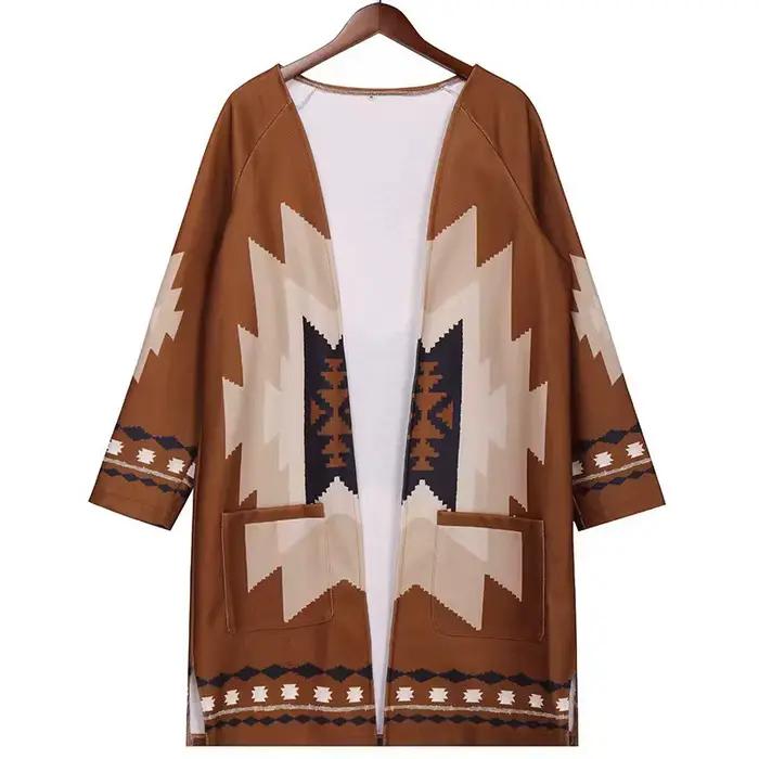 Cardigan décontracté à manches longues et col en V pour femmes, manteau Tralike, imprimé, dames, gra