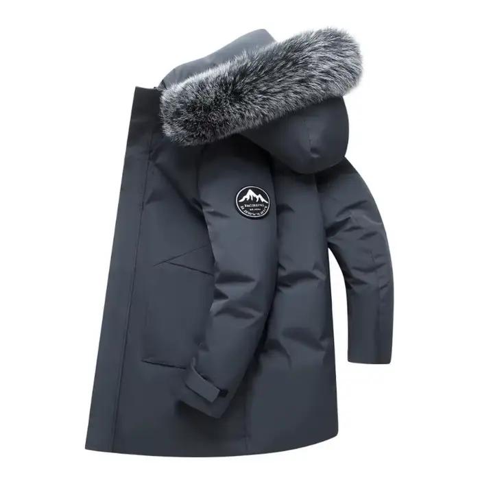 Doudoune mi-longue avec capuche pour homme, manteau épais et chaud avec grand col en fourrure, Parka
