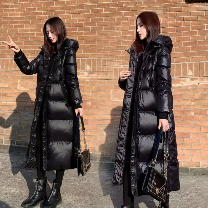 Parka noire brillante pour femme, collection 2026, manteau d'hiver épais à capuche, coupe ample, lon