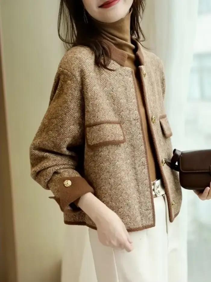 Manteau en mélange de laine demi-ogo pour femme, couleurs durables, veste courte pour femme, couleur