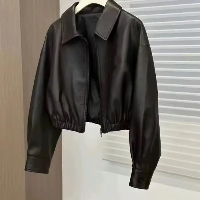 Manteau en cuir pour femmes Printemps Automne 2026 Col carré Court Femme Faux PU Vêtement d'extérieu