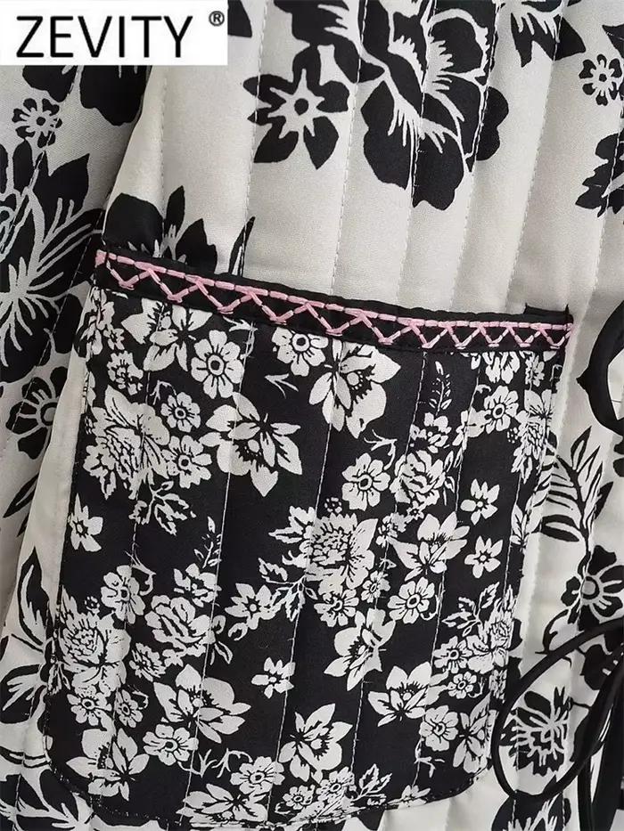 Zevity femmes Vintage Double imprimé fleuri à lacets coton veste manteau femme à manches longues poc