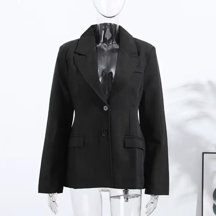 Manteau mi-long en V profond pour femme, veste cintrée à la taille, pardessus formel professionnel, 